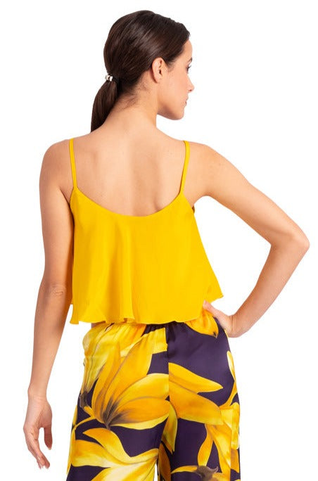 Yellow Loose Crop Top With Bust Lining