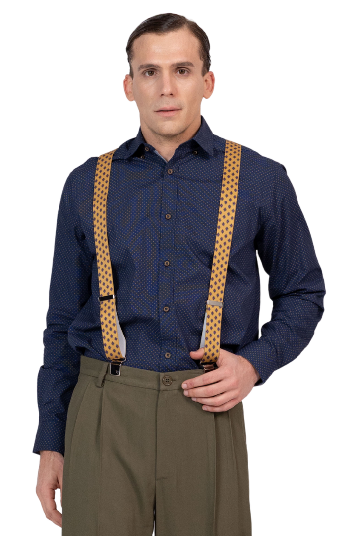 Yellow Men's Adjustable Suspenders With Rhombus Print