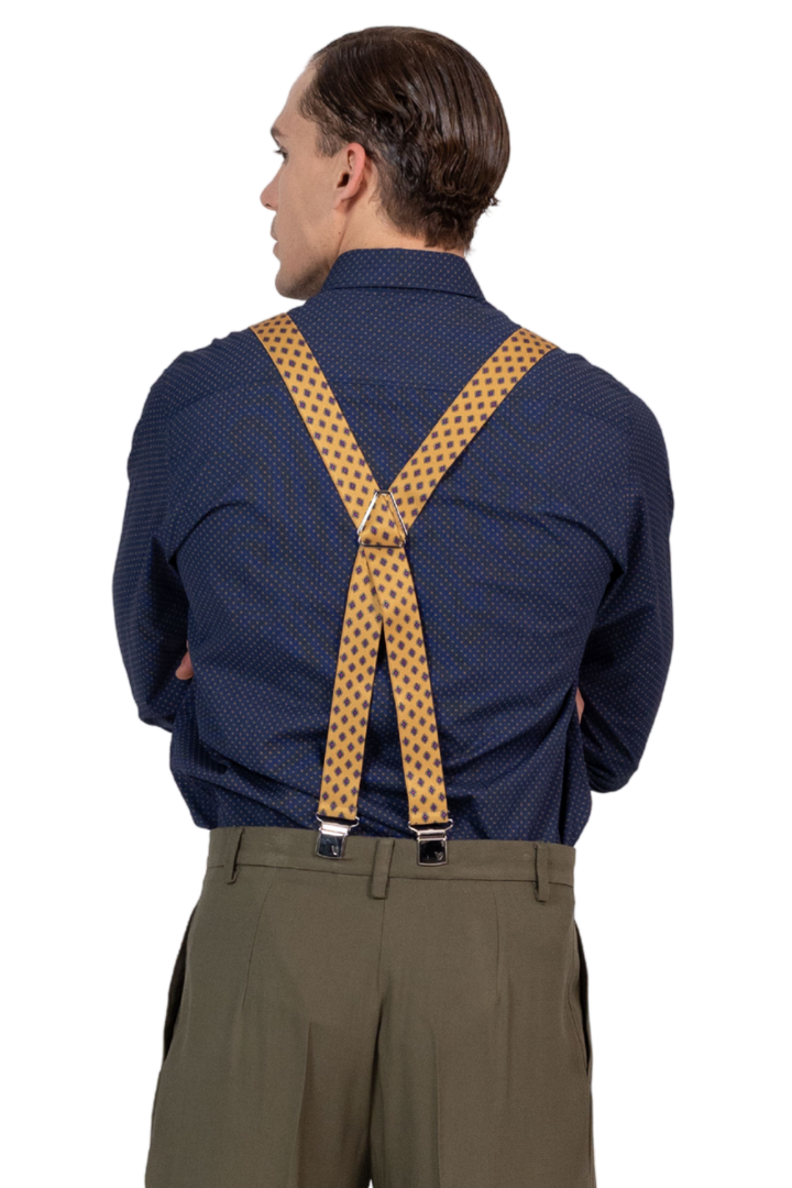 Yellow Men's Adjustable Suspenders With Rhombus Print