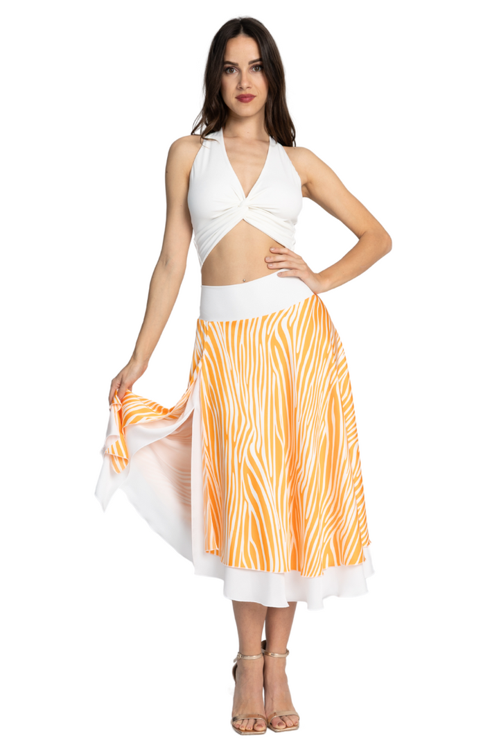 Zebra Print Two-layer Satin Dance Skirt (XS,S,M,L,XL)