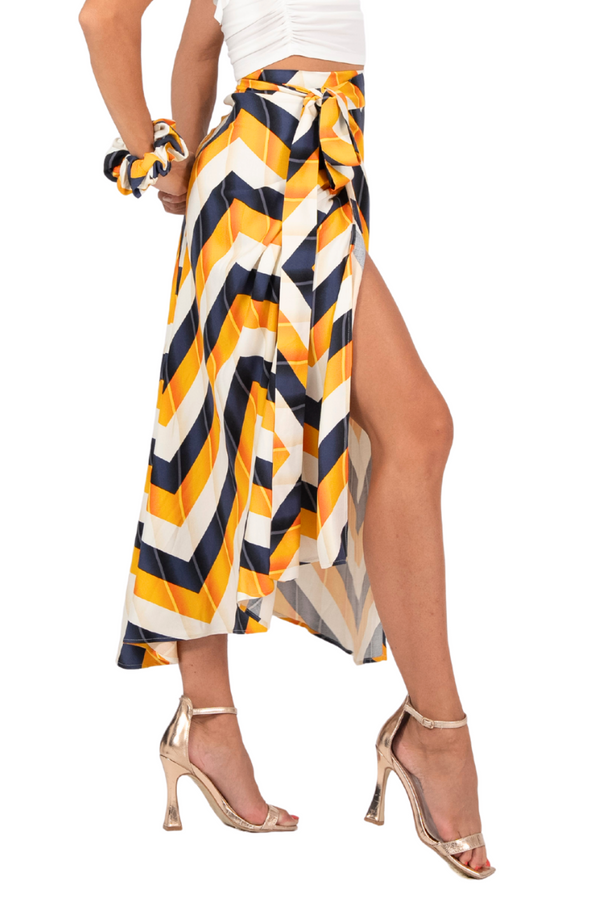 Zig-Zag Striped Wrap Dance Skirt