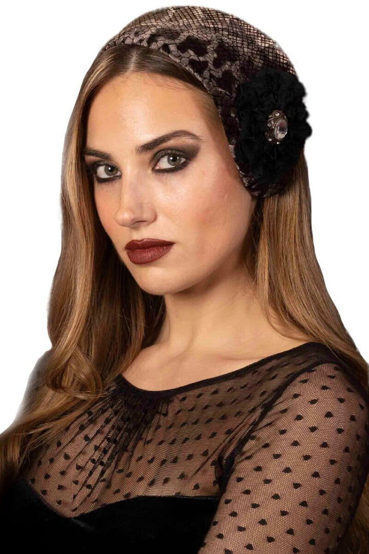 Snake Animal Print Headpiece with Lace and Crystal Embellishments