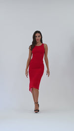 Load and play video in Gallery viewer, Red Lace Keyhole Back Fishtail Dress
