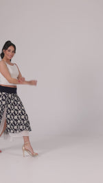 Load and play video in Gallery viewer, Navy Blue Floral Print Two-layer Georgette Dance Skirt
