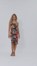 Load and play video in Gallery viewer, Tropical Print Open Back Fishtail Dress