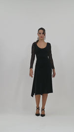 Load and play video in Gallery viewer, Long Sleeve Velvet &amp; Lace Dress with Crisscross Back
