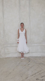 Load and play video in Gallery viewer, Open Back Two-Tiered Off-White Dress With Lace Applique