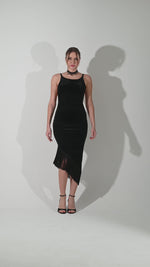 Load and play video in Gallery viewer, Low Back Velvet Dance Dress With Fringed Hem
