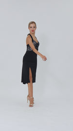 Load and play video in Gallery viewer, Black Halter-neck Tango Dress with Lace Bust