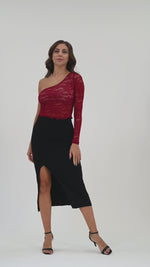 Load and play video in Gallery viewer, One-shoulder Lace Milonga Top
