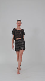 Load and play video in Gallery viewer, Black Boxy Lace Crop Top