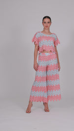 Load and play video in Gallery viewer, Salmon and Mint Zig Zag Lace Wide-Leg Tango Pants