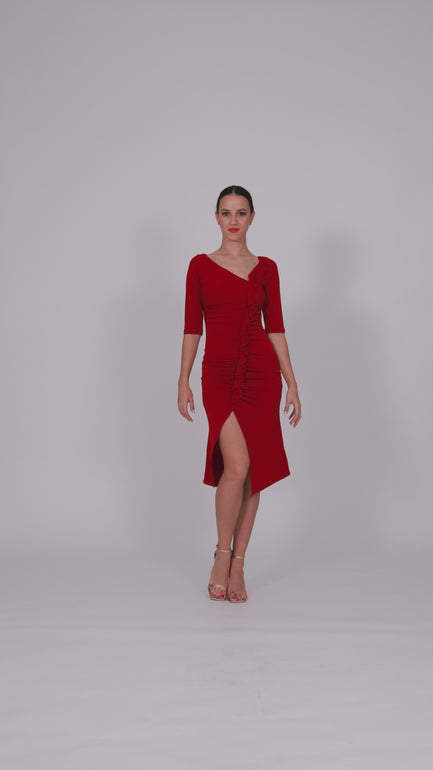 Bodycon Dance Dress With Front Ruffles And Gatherings