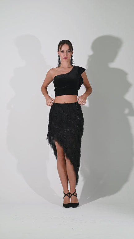 Shimmer Soft Fringe Asymmetric Tango Skirt