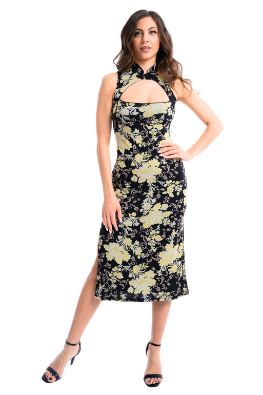 asian design dress Retro Embroidered Chinese Style Dress with Elegant Button Closure and Improved Qipao Design Pink / L