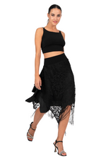Load and play video in Gallery viewer, Black Lace Skirt With Side Draping &amp; Fringe
