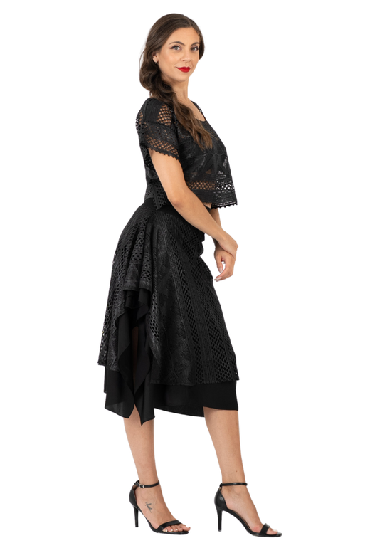 Black Shiny Lace Handkerchief Skirt