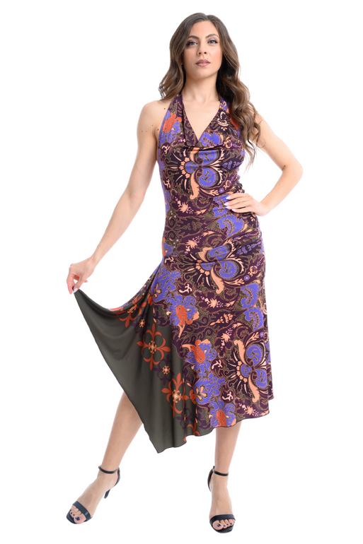 Colorful Paisley Print Asymmetric Dance Dress