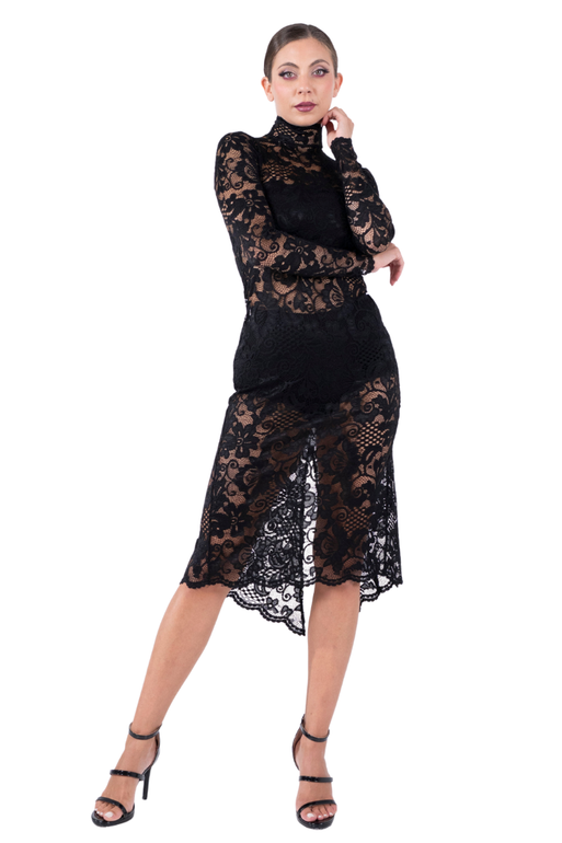 Dakota Black Lace Tango Dress With Slitted Tail Dakota Black Lace Tango Dress With Slitted Tail
