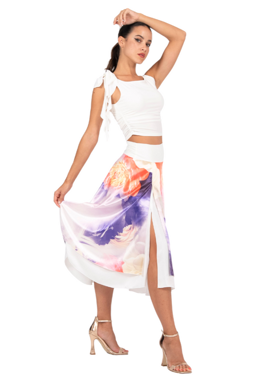 Floral Gradient Two-layer Satin Dance Skirt