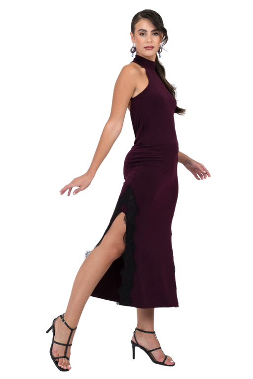 High Neck Open Back Tango Dress With Lace Trim