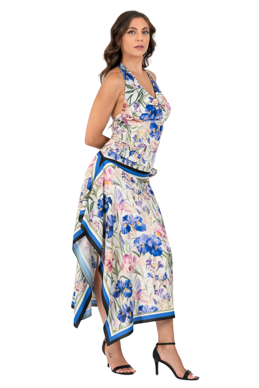 Iris Floral Print Handkerchief Midi Tango Skirt