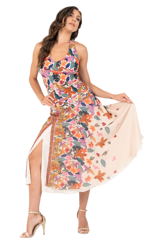 Jungle Print Two-layer Georgette & Satin Skirt
