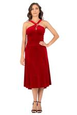 Load and play video in Gallery viewer, Keyhole Neckline Velvet Dress with Metallic Detail