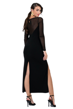 Load and play video in Gallery viewer, Long Sleeve Mesh Tango Dress with Front Slit