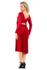 Load and play video in Gallery viewer, Long Sleeve Velvet &amp; Lace Dress with Crisscross Back