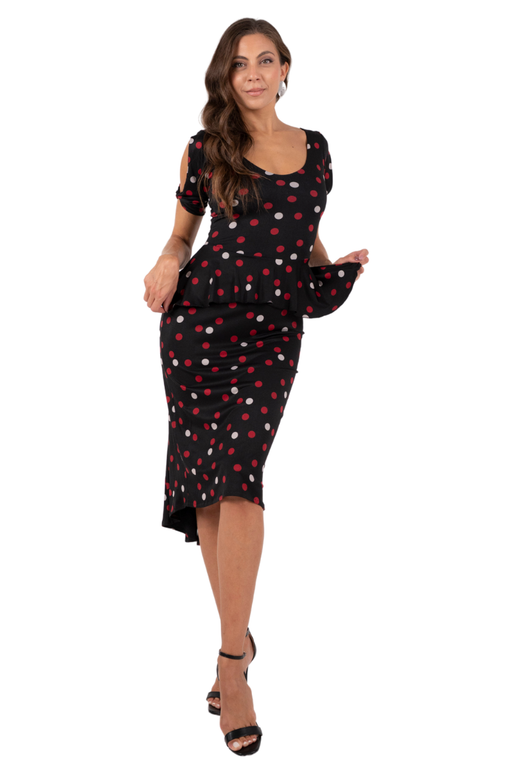 Mixed Polka Dot Peplum Tango Dress