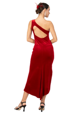 Load and play video in Gallery viewer, One-Shoulder Open Back Velvet Tango Dress