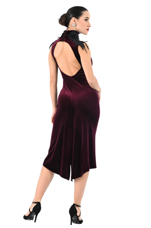 Velvet Tango Dress With Shoulder Lace Appliqué