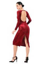 Load and play video in Gallery viewer, Open Back Sequin Velvet Dress With Long Sleeves