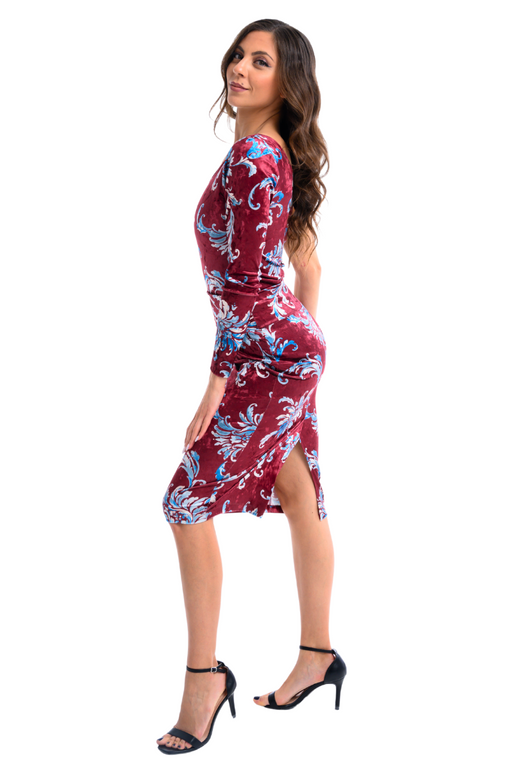 Paisley Floral Print Velvet Pencil Skirt