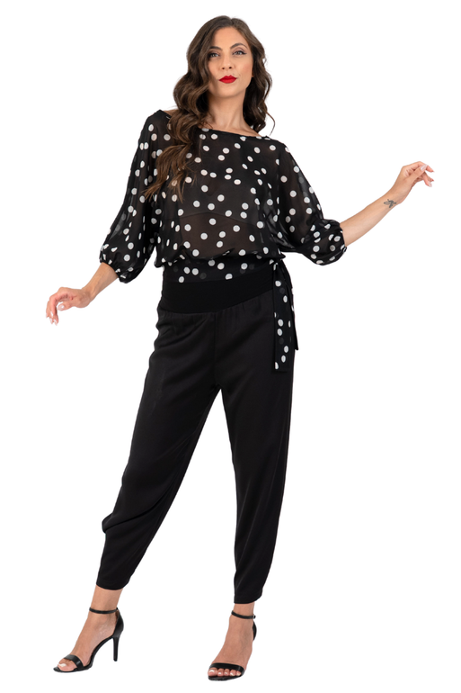 Polka Dot Georgette Blouse With Balloon Sleeves