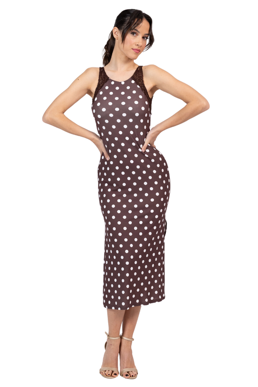 Polka Dot Keyhole Back Bodycon Dress With Lace