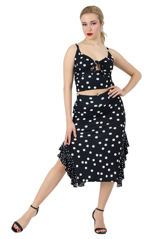 Polka Dot Skirt With Side Ruffles
