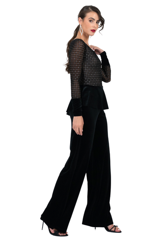 Velvet Peplum Top with Sparkling Mesh