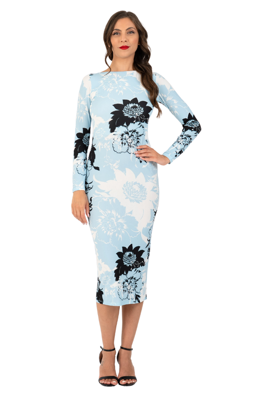 Sky Floral Print Tango Dress With Open Back