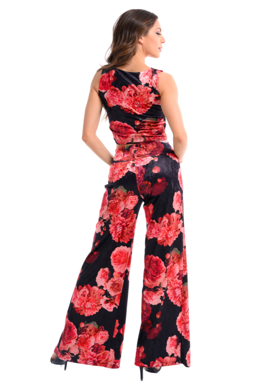 Spanish Floral Print Velvet Crop Top
