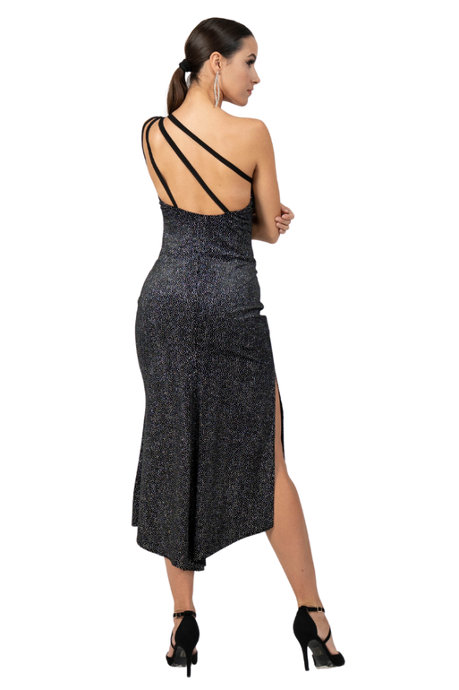 Sparkling Velvet One-Shoulder Tango Dress With Strappy Back