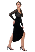 Load and play video in Gallery viewer, Velvet Dress With Sparkling Mesh &amp; Curved Slit