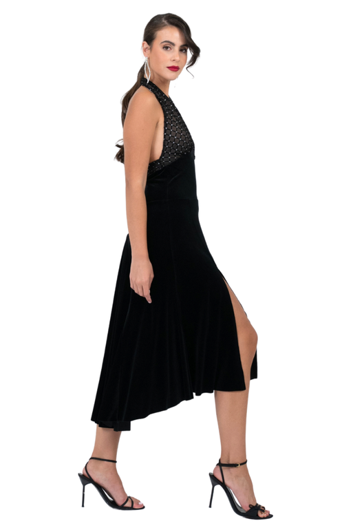 Velvet Halterneck Tango Dress with Sparkling Mesh
