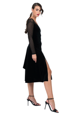 Load and play video in Gallery viewer, Velvet Tango Dress with Sparkling Mesh &amp; Asymmetric Draping