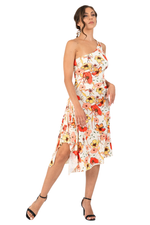 Load and play video in Gallery viewer, Wild Poppy Print One-Shoulder Handkerchief Tango Dress