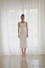 Load and play video in Gallery viewer, White Lace Low Back Midi Fishtail Dress