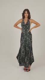 Load and play video in Gallery viewer, Damask Print Halterneck Flowy Jumpsuit