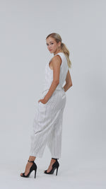 Load and play video in Gallery viewer, White Striped Tappered Women&#39;s Tailored Trousers