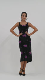 Load and play video in Gallery viewer, Embroidered Velvet Low Back Midi Fishtail Dress
